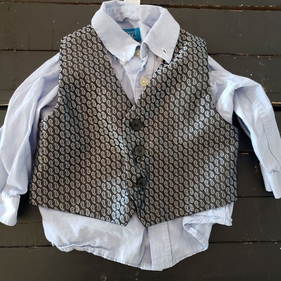 Church Wedding Outfit Three Piece Baby Boy 18 Months Blue Black Paisley Dressy - Picture 5 of 5